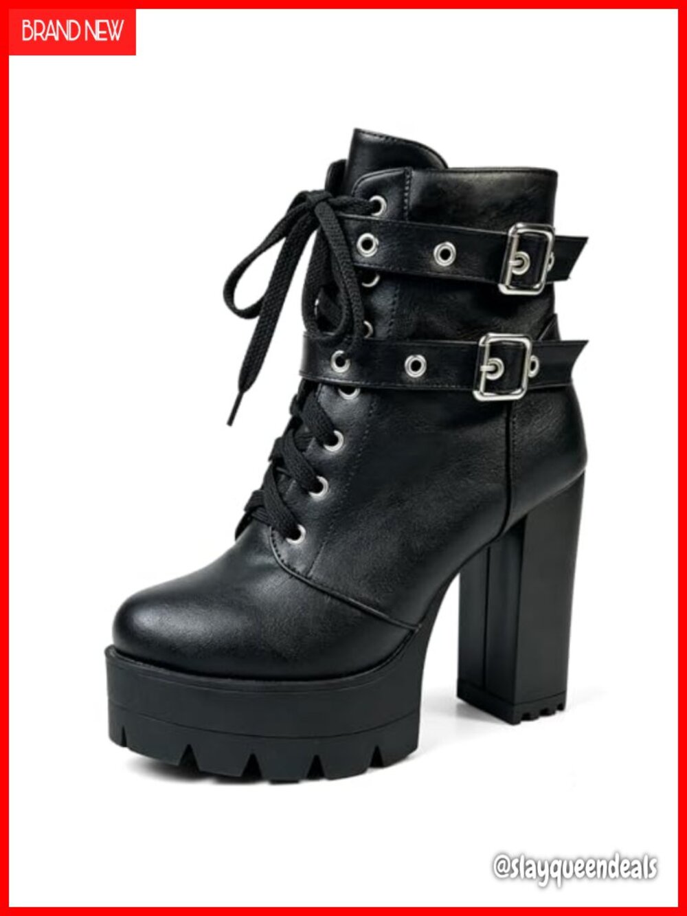 Goth Platform Combat Ankle Boots High Heel Buckle Lace Up